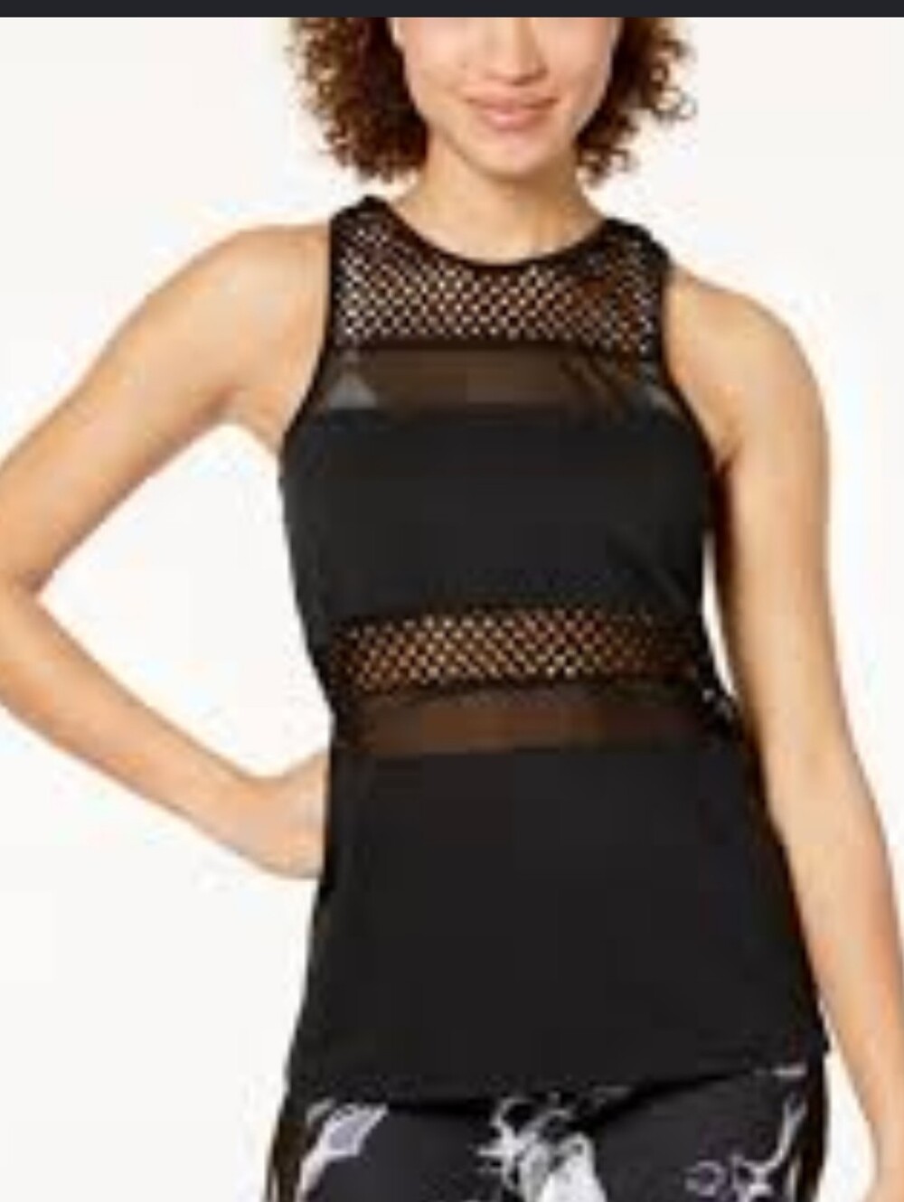 Material Girl Black Mesh & Solid Tank Top, Large Size